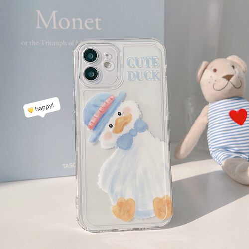适用日韩呆萌鸭子iphone15promax苹果16手机壳17透明可爱11全包13