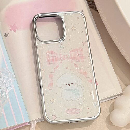 适用ins蝴蝶结小狗用16苹果15pro max手机壳iphone14滴胶闪粉17硬华为