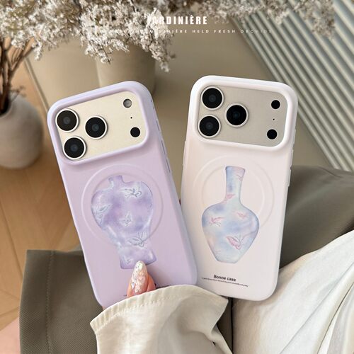 适用国风花瓶iphone17手机壳苹果17promax菲林软13蝴蝶15磁吸支架