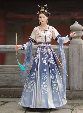 汉服出租花鸣涧敦煌风齐腰少女仙女半壁坦领舞蹈走秀演出服装租赁