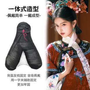 出租古装假发旗头发板女古风格格装皇后贵妃满清燕尾发饰清朝租赁