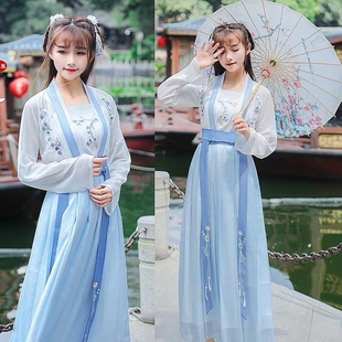 租汉服古装出租宋制齐腰襦裙初见夏季清爽素雅学生运动会毕业拍照