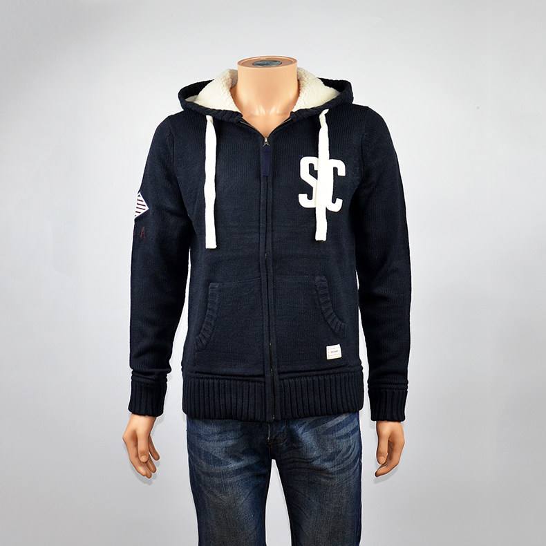 SOULCAL 男装  欧美 青春流行 冬季 徽章 粗毛线 连帽开衫针织衫