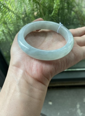 【已售有类似】缅甸天然A货翡翠糯冰种白月光手镯证书55圈wd027