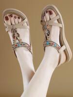 Bohemian flat sandals women's new summer casual ethnic style wedge heel thick-soled vacation shoes, large size 41 thumbnail 4