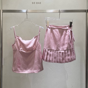 韩国正品代购 SO BAE春季新款温婉不失性感花纹背心+百褶系带半裙