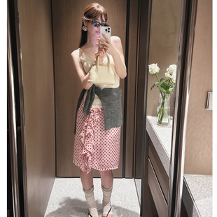 现货 Partysu韩国正品代购夏 复古拼接风波点时尚百搭半身裙女