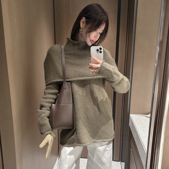 partysu韩国正品代购2025温柔慵懒风高领针织衫女长袖宽松毛衣