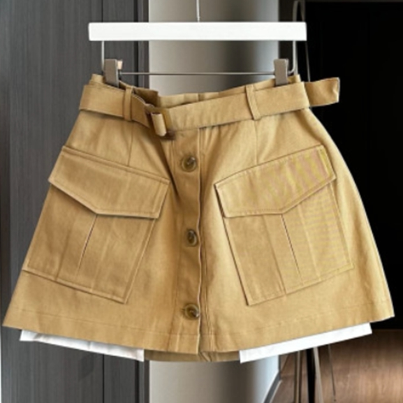 韩国正品代购春季款工装风A字半身短裙女双口袋单排扣设计感半裙