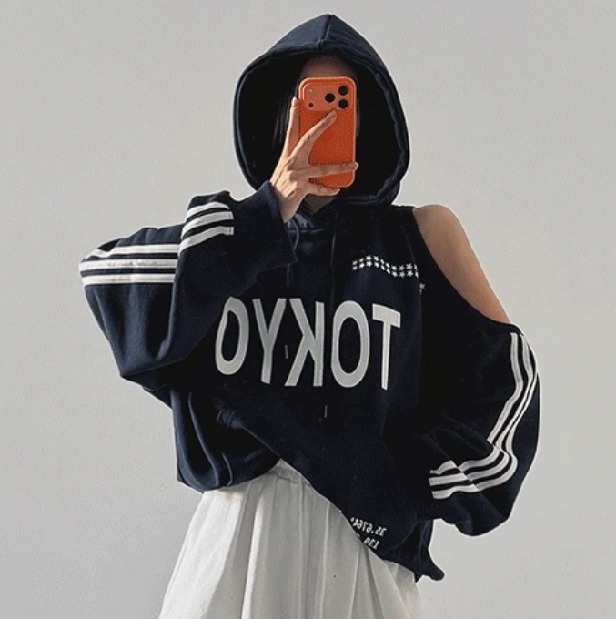 韩国正品代购春季新款休闲风连帽卫衣女字母印花条纹宽松套头衫