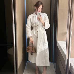 Partysu 韩国正品代购简约大气翻领长款风衣外套562565