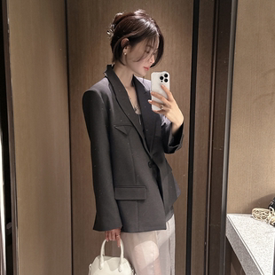Partysu正品 韩国代购春 高智感女翻领外套老钱风职场穿搭西服