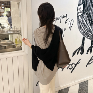 partysu韩国正品代购2025轻熟简约风女长袖百搭式慵懒风上衣T恤