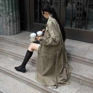 Partysu正品 韩国代购2025秋 大牌风松弛感宽松休闲长款风衣外套