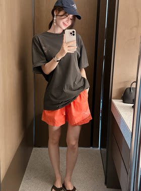 Partysu正品 韩国代购 度假休闲甜美图案宽松阔腿日常通勤短裤