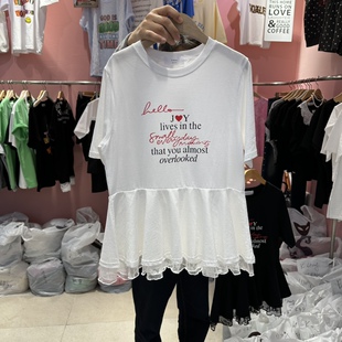 韩国正品代购 K STORY春季新款字母印花荷叶边下摆温柔休闲风T恤