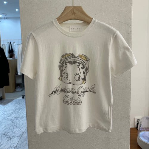 韩国正品代购 BPLAN夏季新款复古做旧贝蒂印花短袖休闲百搭T恤