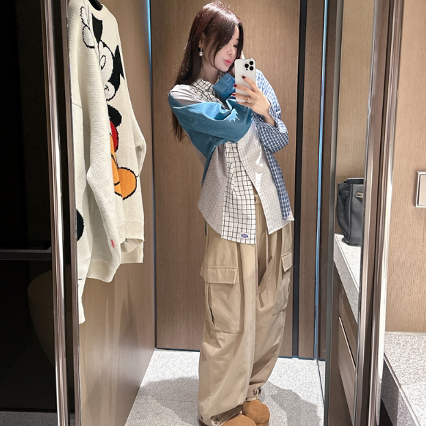 partysu韩国正品代购2025复古阔腿裤女宽松垂感慵懒风休闲裤