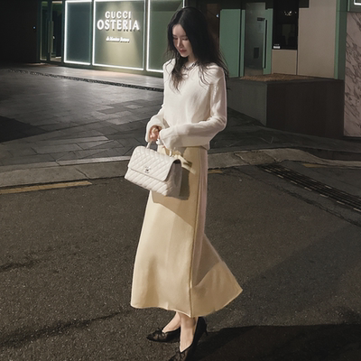 Partysu正品 韩国代购春简约气质时尚高腰直筒显瘦西装裙半身裙