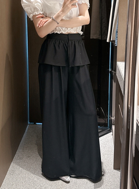 即发 Partysu 韩国代购 优雅有气质高腰裙围设计阔腿直筒休闲裤