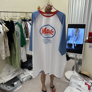 韩国正品代购 DRAWING夏款慵懒宽松遮胯撞色简洁字母图案休闲T恤