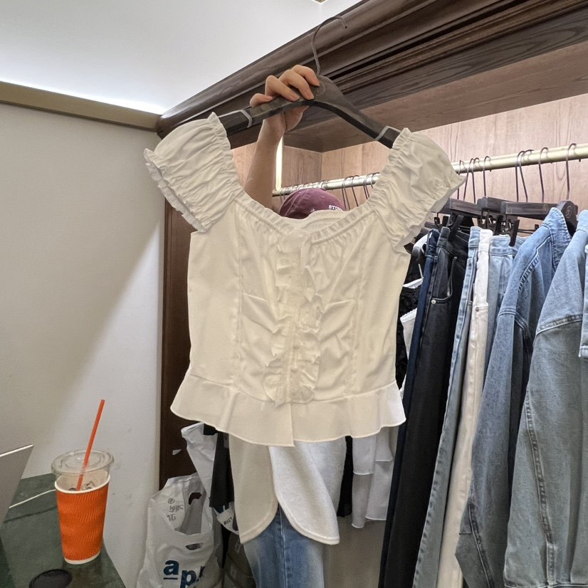 韩国正品代购2026春季新款甜美少女风方领系带荷叶边泡泡袖上衣,女装/女士精品,T恤,淘宝优惠券,粉丝福利购,淘宝优惠卷