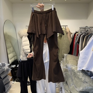 显瘦休闲裙裤 MORAN韩国正品 女冬修身 2025假两件屁帘喇叭裤 代购