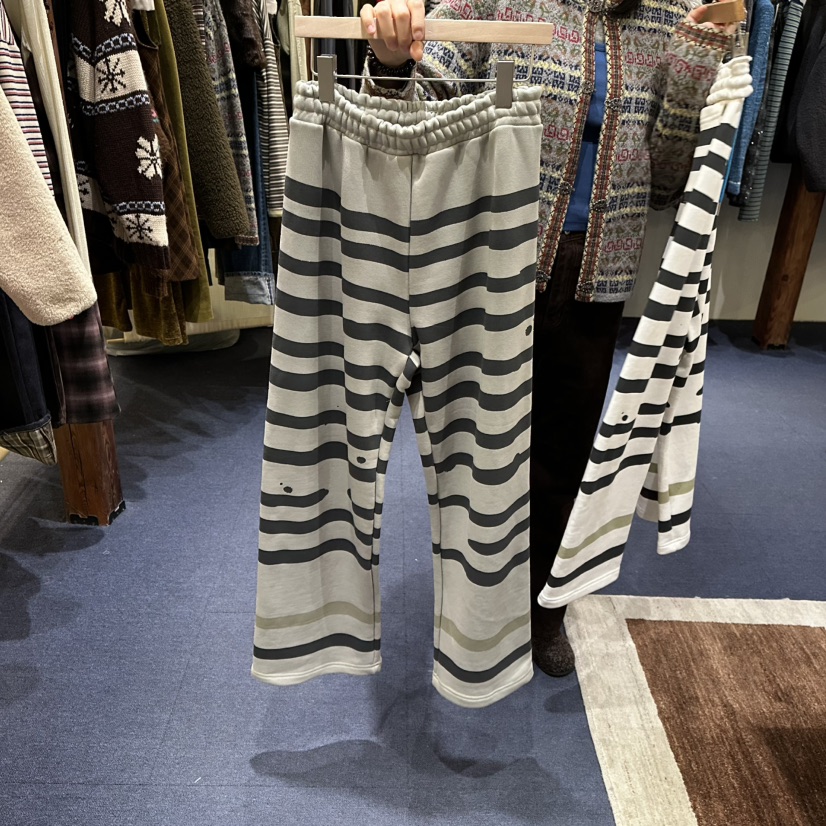 FURE韩国正品代购025慵懒风条纹针织阔腿裤女休闲裤松弛感长裤