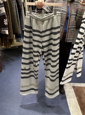 FURE韩国正品代购025慵懒风条纹针织阔腿裤女休闲裤松弛感长裤