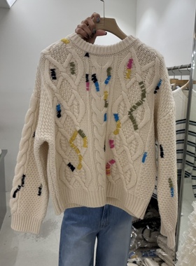 REPELLER韩国正品代购春款2026彩色印花绞花纹针织衫女圆领毛衣