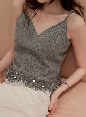 partysu韩国正品代购2025蕾丝拼接吊带背心女V领内搭上衣