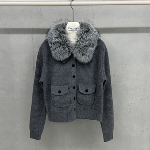 HELDER-P韩国正品代购2026时尚百搭毛领针织开衫女时尚外套