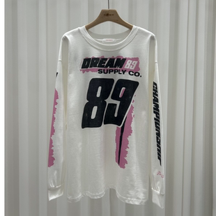 PLUM Q韩国正品 2025复古字母印花长袖 SAY 代购 T恤 YOU