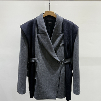 STAGE韩国正品代购2025老钱风翻领短外套女收腰西装外套女西服
