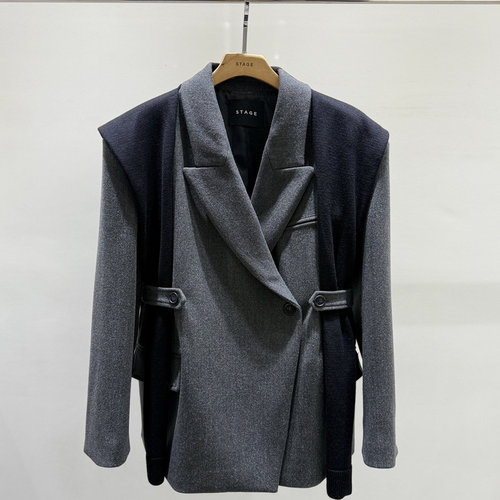 STAGE韩国正品代购2025老钱风翻领短外套女收腰西装外套女西服