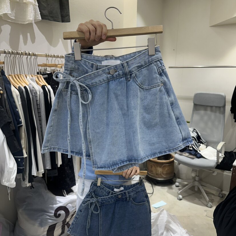 韩国正品代购 HIPTIQUE春季新款系带经典通勤显瘦百搭牛仔裙裤