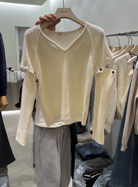 PART3韩国正品代购2025V领可拆卸袖套针织衫女套头毛衣打底衫