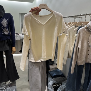 PART3韩国正品代购2025V领可拆卸袖套针织衫女套头毛衣打底衫