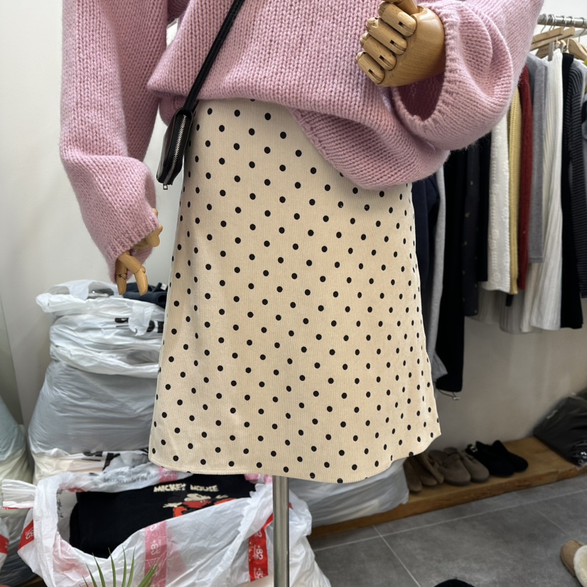 DELIGHT-L韩国正品代购2025复古波点半身裙女高腰显瘦A字短裙