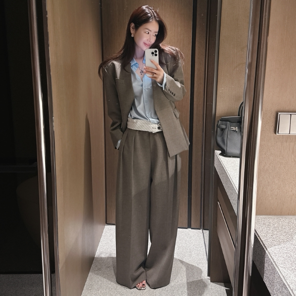 现货 partysu韩国正品代购 休闲风通勤风高腰阔腿西裤女休闲裤