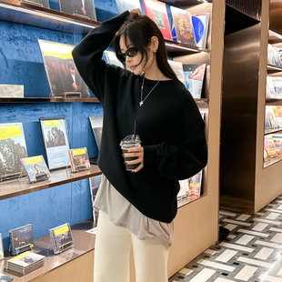 partysu韩国正品代购2025圆领套头毛衣女宽松慵懒风软糯针上衣