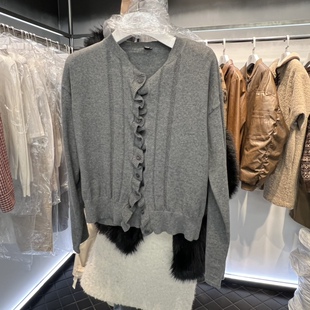韩国正品代购2026春款极简风圆领针织开衫女长袖毛衣外套保暖休闲