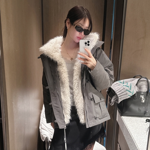partysu韩国正品代购毛领派克服女中长款时尚保暖羽绒服外套