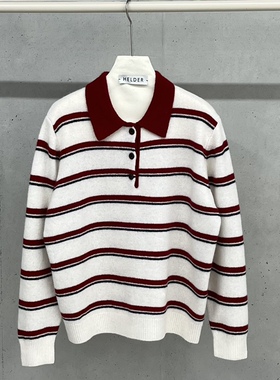 HELDER-P韩国正品代购2025复古条纹翻领针织衫女学院风毛衣上衣
