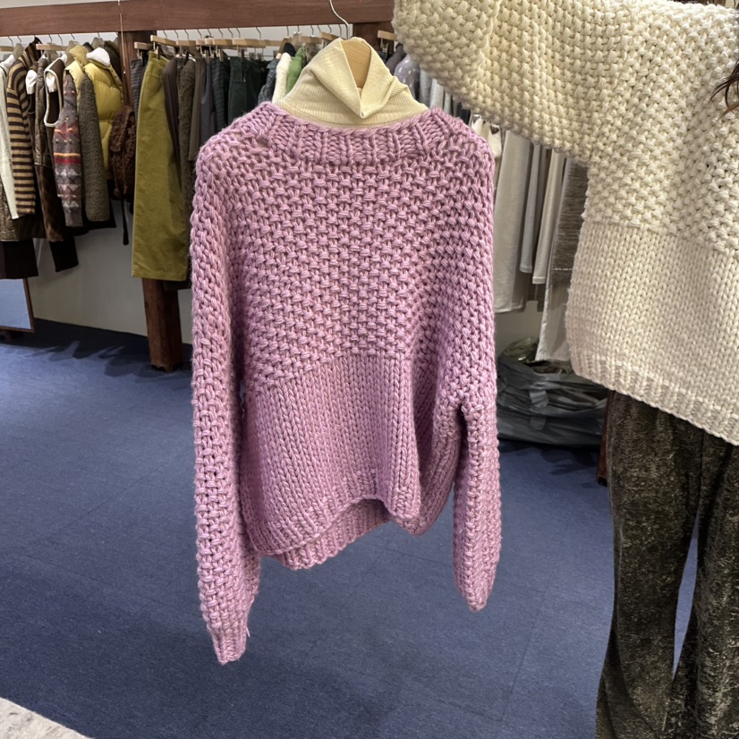 FURE韩国正品代购2025慵懒风镂空编织圆领毛衣女宽松针织衫