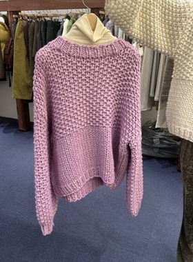 FURE韩国正品代购2025慵懒风镂空编织圆领毛衣女宽松针织衫