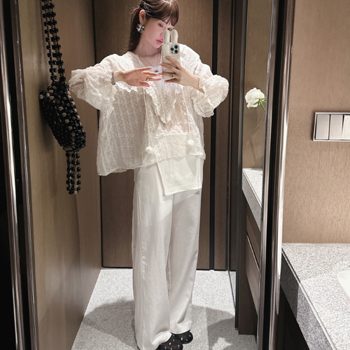 partysu韩国正品代购春季新款慵懒风直筒裤女宽松显瘦休闲背带裤