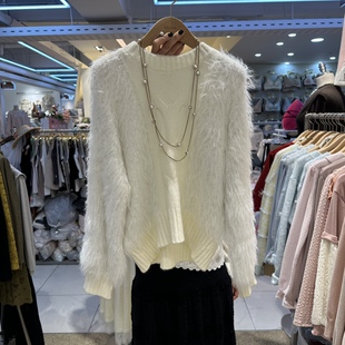 BELITA韩国正品代购2025慵懒风毛绒开衫女针织外套显瘦时尚毛衣