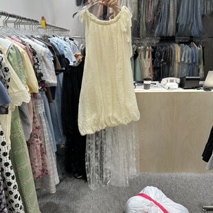 韩国正品代购 NAPKIN春季新款淑女系带花苞裙蕾丝拼接减龄连衣裙