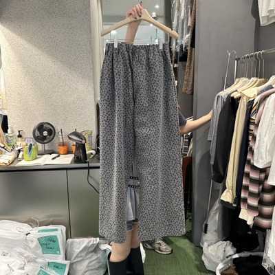 韩国正品代购2025秋季新款时尚百搭舒适休闲宽松豹纹印花长裤